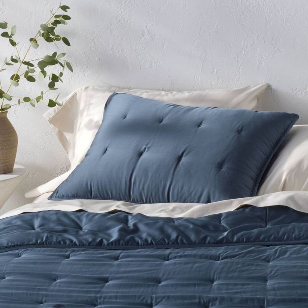 Standard Rayon from Bamboo Quilt Pillow Sham Dark Mineral Blue - Casaluna